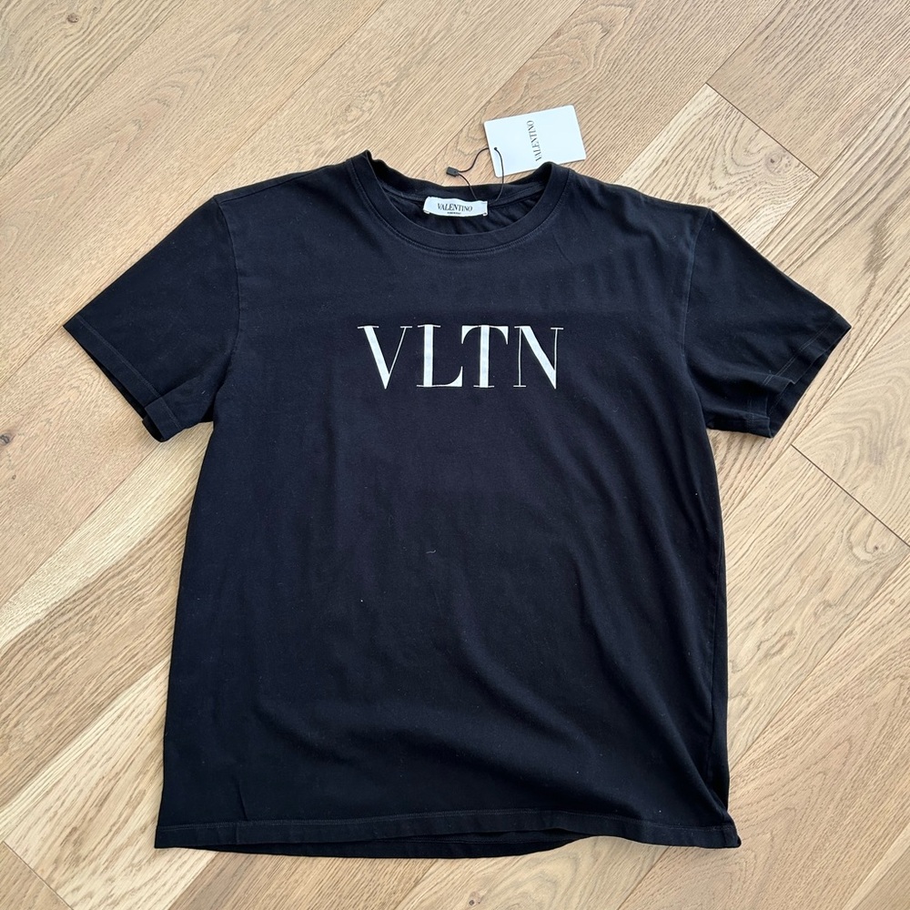 Valentino Black T-Shirt with White VLTN Logo - medium